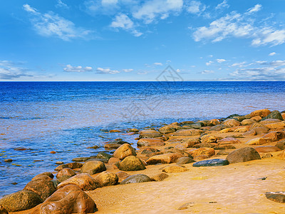 海边岩石海滩石头海景太阳地平线巨石石质假期旅游海岸线多云图片