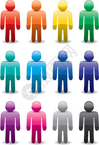 色彩多彩的人类符号矢量组橙子阴影蓝色多样性社区男人墙纸插图男性数字图片