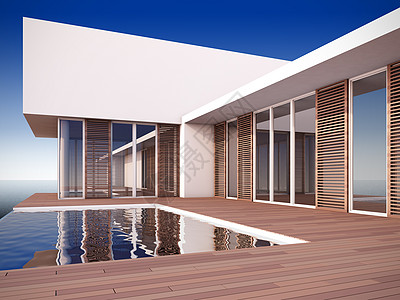 现代住房以最简陋的风格水池别墅游泳插图建筑先锋派建造玻璃天际天空图片