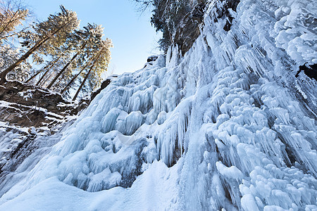 冻结瀑布水晶天空公园峡谷岩石森林季节冰柱图片