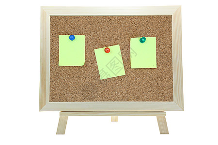 3个黄色备忘标签贴在通知上cork板收藏学校插图公告栏办公室笔记纸记忆软木贴纸框架图片