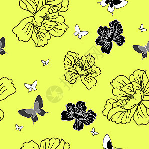 无缝墙纸花和蝴蝶花束风格插图纺织品装饰品棉缎玫瑰艺术包装织物图片