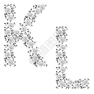 手绘装饰字母表 字母 KL刻字脚本绘画书法素描插图公司英语首都艺术图片