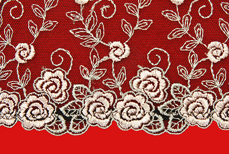 带有花朵的黑色带子玫瑰刺绣宏观钩针边界亚麻装饰品织物古董衣服图片