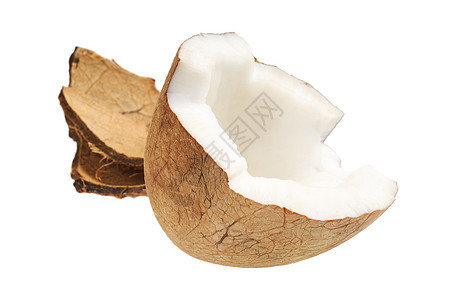 新鲜椰子和椰子壳异国饮食白色棕色坚果可可情调水果热带棕榈图片