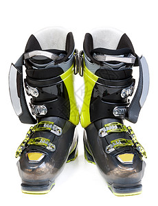双绿色绿色滑雪鞋追求旅行回旋闲暇黑色带子靴子齿轮衣服白色图片