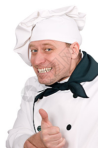 火腿厨师男性男人成人套装手势胡子白色围裙快乐工作图片