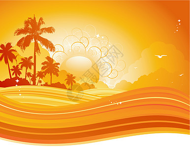 热带热带背景波浪椰子繁荣棕榈元素情调海鸥绿色滚动海洋图片