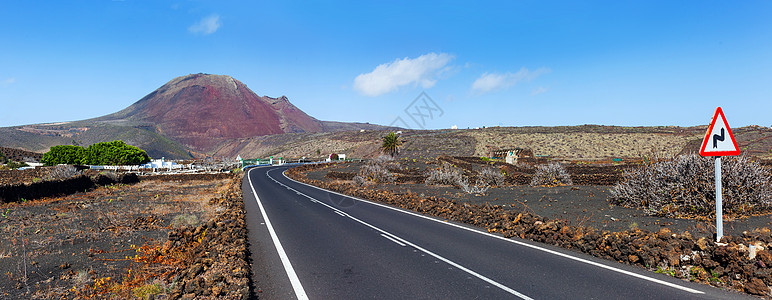 加那利群岛兰萨罗特公路全景美化地球旅行路线爬坡场景运输火山沙漠图片