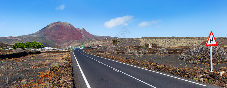 加那利群岛兰萨罗特公路全景美化地球旅行路线爬坡场景运输火山沙漠图片