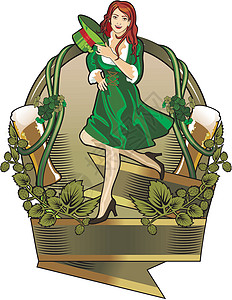 标签红色酒吧叶子谷物派对节日女孩服务员玻璃酒花图片