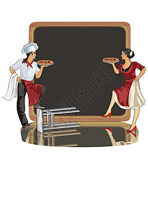 餐厅服务制服托盘红色菜单背景服务员围裙背景图片