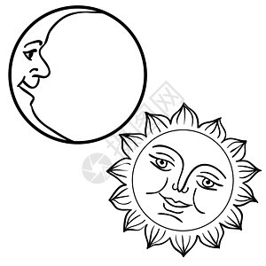 以面孔显示月亮和太阳的矢量插图睡眠天空橙子时间星星阳光微笑就寝月光生活图片