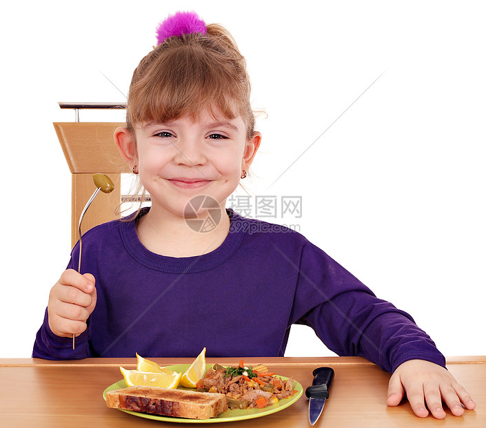 快乐的小女孩吃饭图片