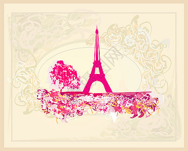 Eiffel 旧的逆向 Eiffel 卡边界观光笔记旅游纸板插图回忆旅行艺术剪贴簿图片