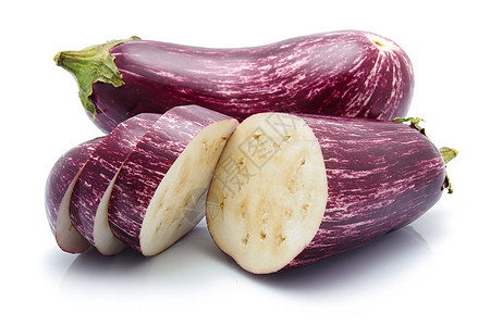 白上隔离的紫茄茄子蔬菜水平椭圆农场紫色黑色白色食物绿色植物图片