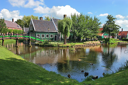 荷兰村绿色旅游村庄草地流动假期农村风景旅行房子图片
