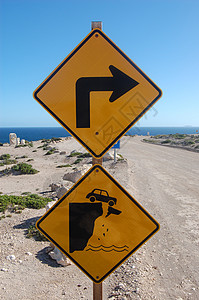 路标路牌蓝天安全悬崖旅行皮屑海洋背景图片