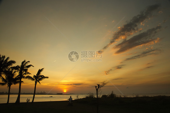 海洋日落背景图像反射太阳天空图片