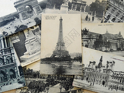 一堆古老的巴黎明信片图片