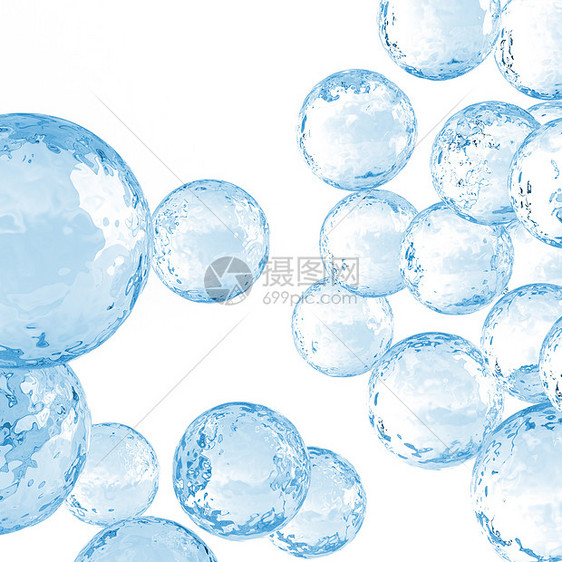 大量透明气泡的泡沫打扫蓝色苏打嘶嘶实验室反射折射液体气体玻璃图片