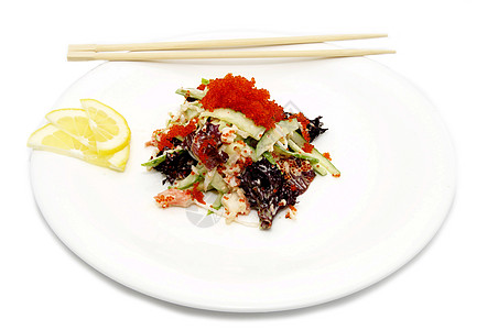 配有鱼子酱沙拉用餐边饰玻璃盘子素食者蔬菜餐厅早餐厨房奶油图片