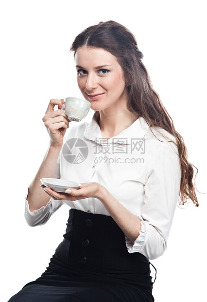 清晨一杯咖啡女士休息商务头发杯子人士就业金融快乐商业图片