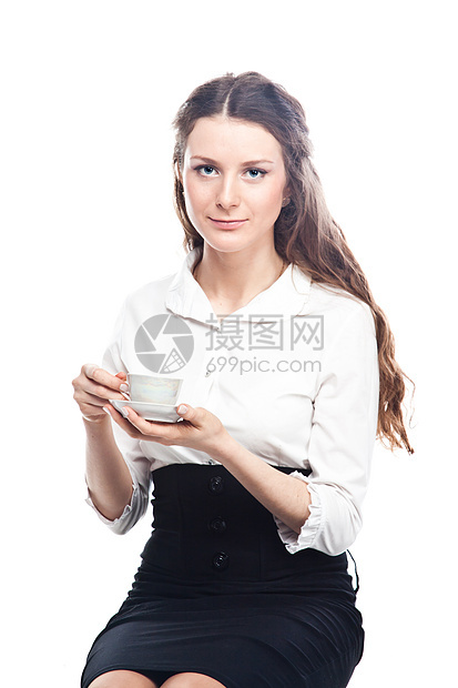 清晨一杯咖啡女性领导快乐衣服金融职业经理商业饮料人士图片