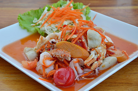 泰国辣辣食品沙拉盘子美食午餐食物营养异国餐厅草本植物情调图片