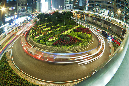 夜间在香港的环环路交通图片