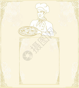 Pizza 菜单模板卡片食物插图涂鸦框架厨师身份餐厅盘子装饰品图片