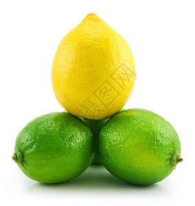 Ripe Lime和Lemon 孤立于白色上的柠檬的金字塔图片