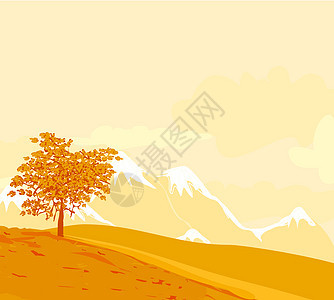 美丽的秋季矢量景观生长树叶国家橙子公园孤独场景天空植物场地图片