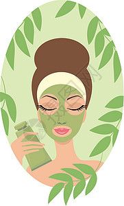 戴面罩的妇女洁净美丽面具头发化妆品润肤皮肤插图女士耳环图片