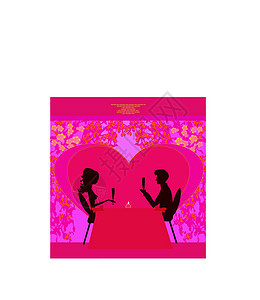 年轻夫妇调情和喝香槟蜡烛插图窗户反射生活夫妻女士咖啡店奢华婚姻图片