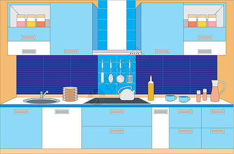 厨房家具 内部插图绘画桌子阁楼房间货架食物装饰茶壶建筑学图片