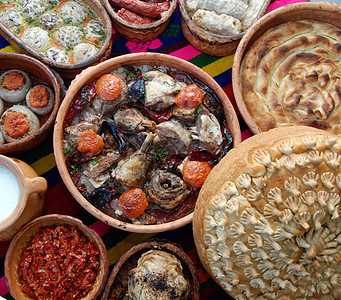 美味的马西多尼亚食物美食烹饪营养草本植物陶器食谱面粉盘子塔瓦餐厅图片