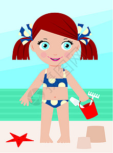 小女孩在海边带水桶的海岸上图片