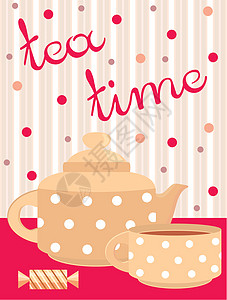 Card 菜单茶服务装饰插图杯子茶壶食物飞碟向量甜点小册子水果图片