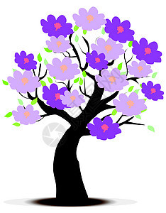 有花的树季节花园装饰插图植物美丽叶子卡片棕色装饰品图片