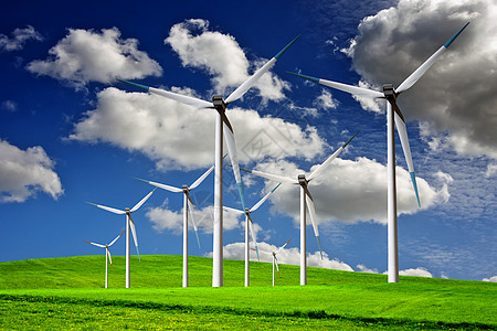 蓝色天空的电源场地农场力量涡轮工业刀片草地环境活力风车图片