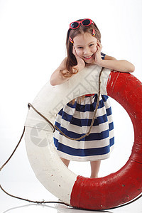 赛艇衣服工作室童年魅力救生圈戏服海军海滩条纹快乐图片