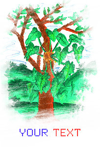 儿童夏季涂料性质孩子艺术插图草图乐趣红色墨水童年装饰品绘画图片
