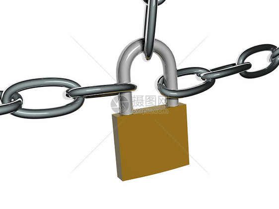锁在白色背景的链条上 安全概念图片
