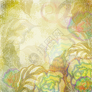 花背景插图艺术新娘礼物珠宝展示框架黄色墙纸绿色图片