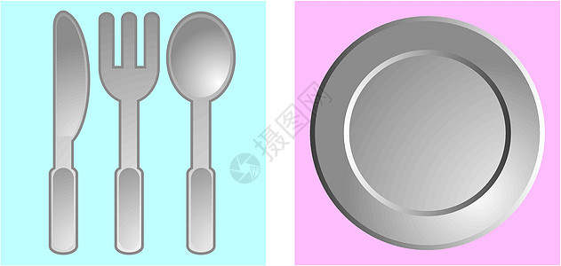 晚餐套餐厨房菜单陶瓷圆圈烹饪正方形银器用餐用具勺子图片