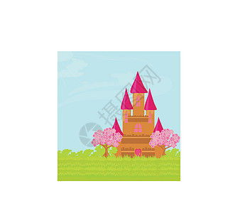 魔法仙子的故事公主城堡王国艺术品艺术童话堡垒棕色旗帜小说寓言插图图片