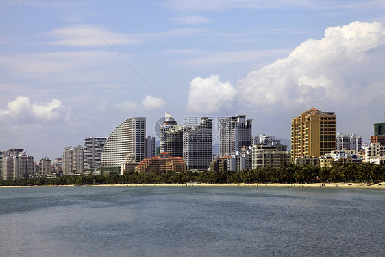 海南岛 三亚岛建筑学住房海岸市中心景观居民天空海滩密度财产图片