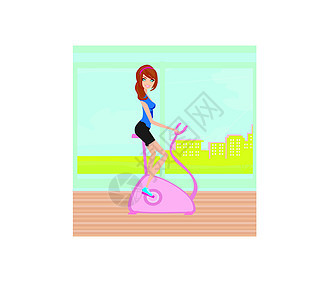 运动自行车上的女孩活力机器插图俱乐部身体减肥健身房肌肉成功饮食图片