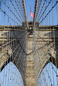 纽约布鲁克林大桥布鲁克林大桥停机详情石头建筑旅游电线旅行建筑学码头城市天空电缆背景